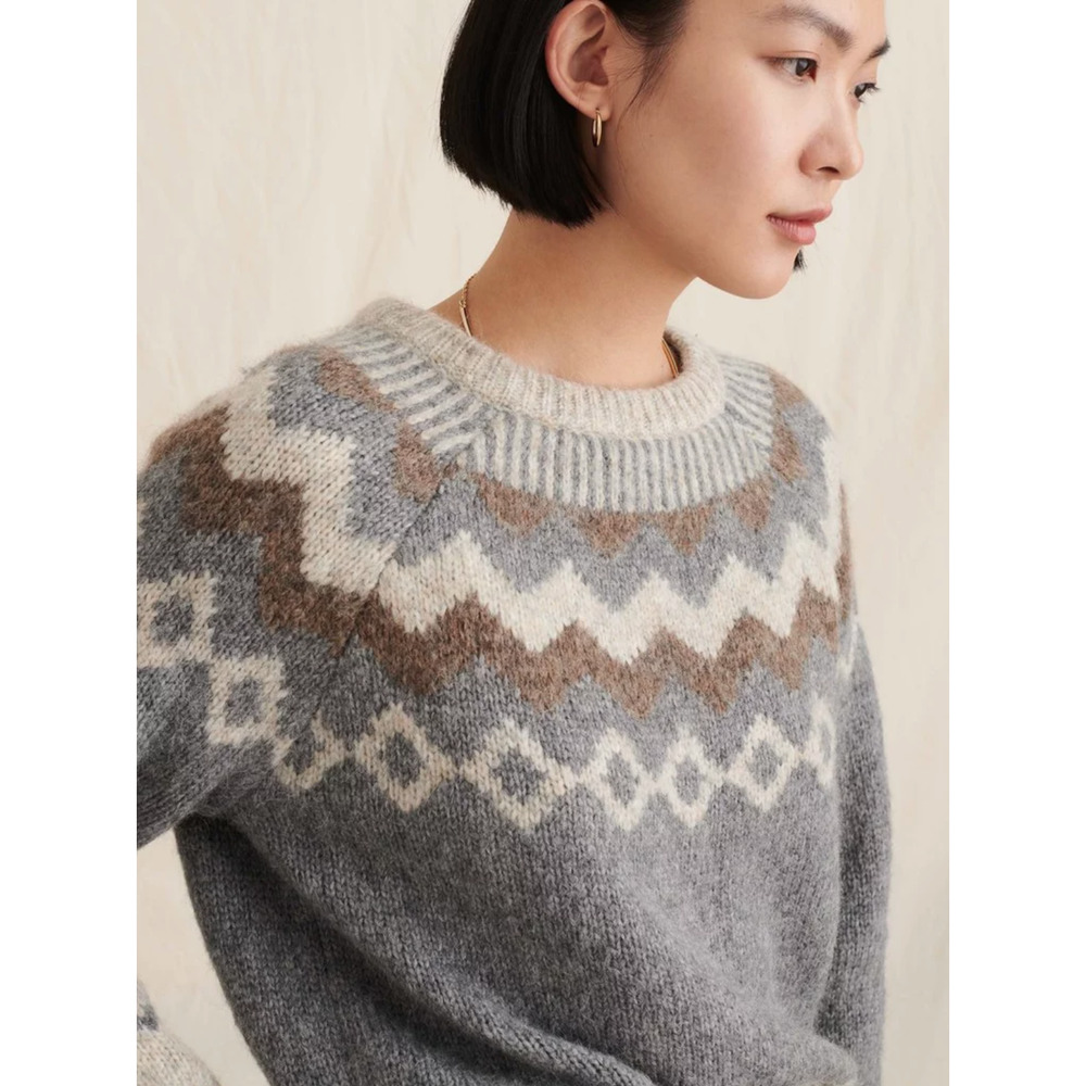 Alex Mill Fair Isle Wool Crewneck Sweater Small Gray